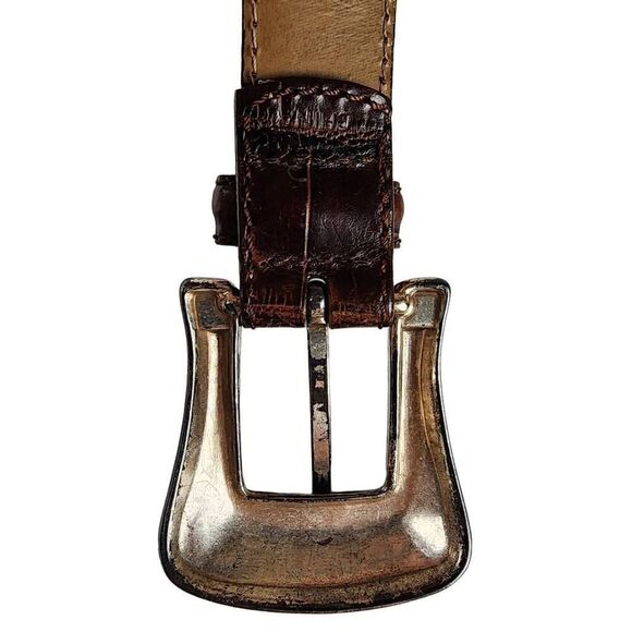 VINTAGE Fossil Etched Silver Hardware Tan Leather Belt M - Picture 7 of 12